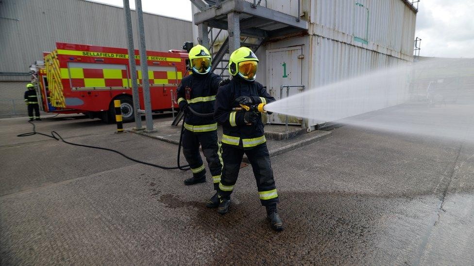 Sellafield Fire and Rescue Service firefighters in action on a practical drill session